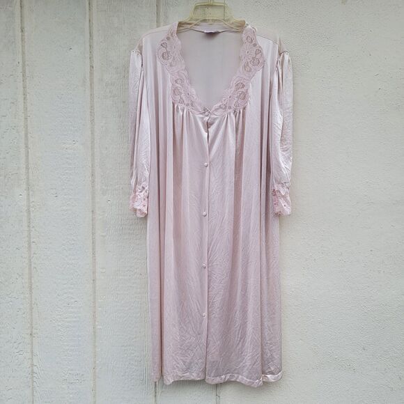 Vintage Kayser long pink nightgown  W/lace cap sleeves nylon - Picture 1 of 5